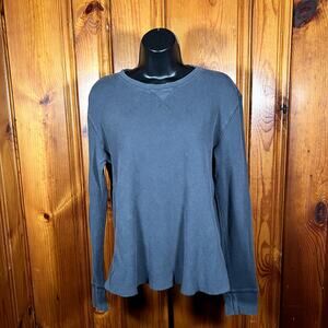 GAP L Gray Waffle Thermal Long Sleeve Crew Shirt Classic Casual Y2K